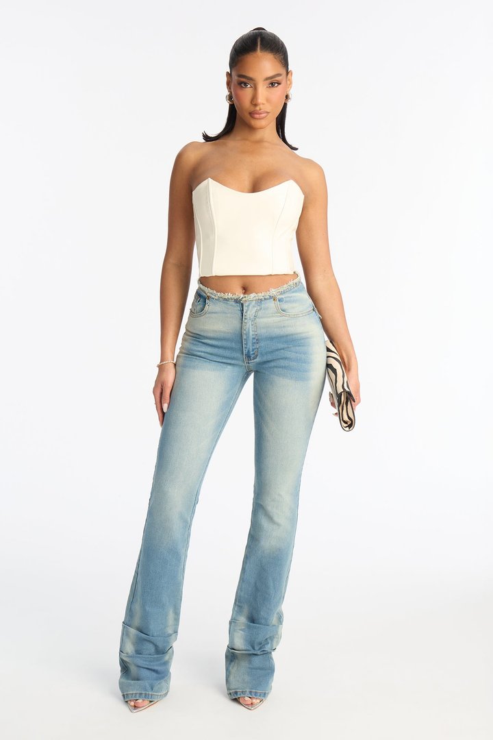 On Your Mind Stretch Bootcut Jeans - Medium Blue Wash