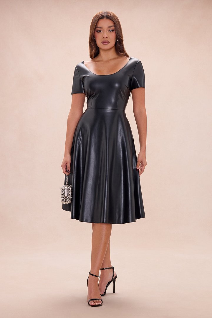 Jaclyn Faux Leather Midi Dress - Black