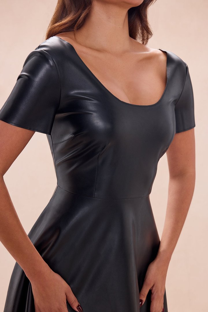 Jaclyn Faux Leather Midi Dress - Black