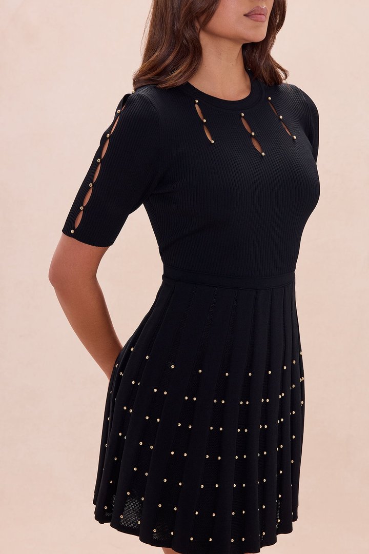 Maryna Beaded Midi Dress - Black