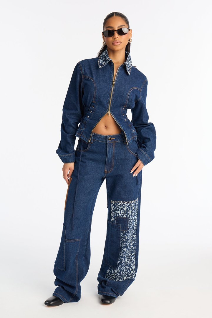 Runaway Rodeo Lace Up Denim Jacket - Rinse Blue Wash