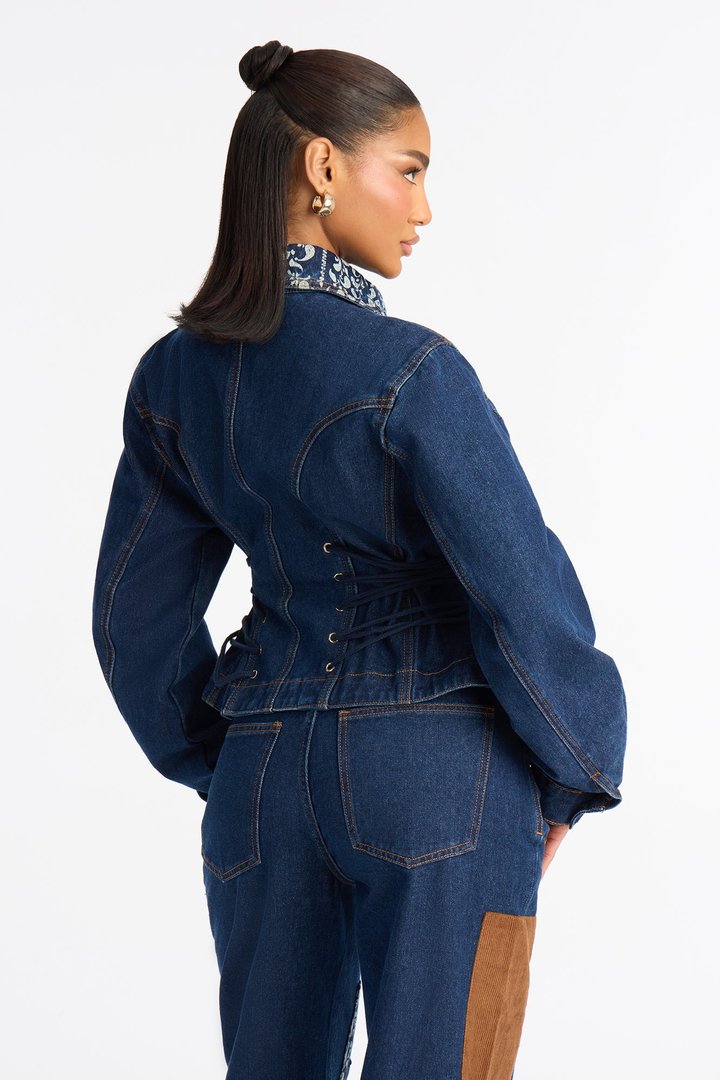 Runaway Rodeo Lace Up Denim Jacket - Rinse Blue Wash