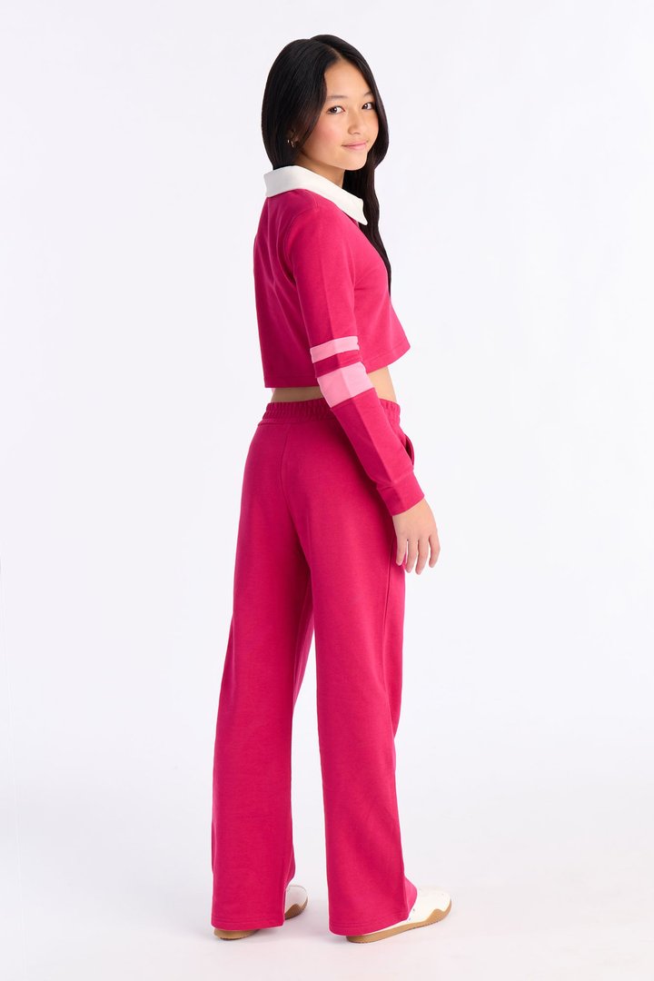Mini Academia Polo Sweatsuit Set - Raspberry