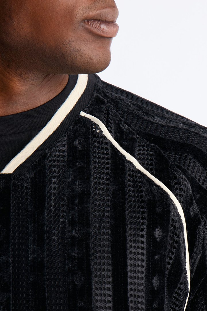 Luxe Grid Paneled V Neck Shirt - Black