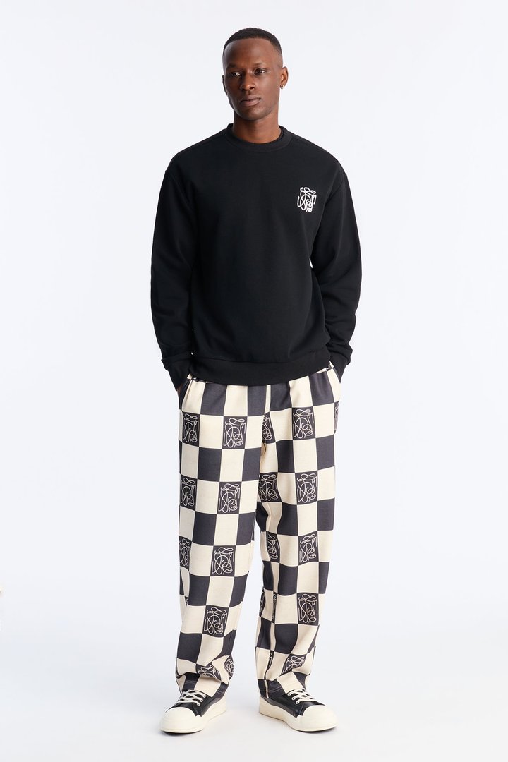 Checkered Crewneck Sweatshirt - Black