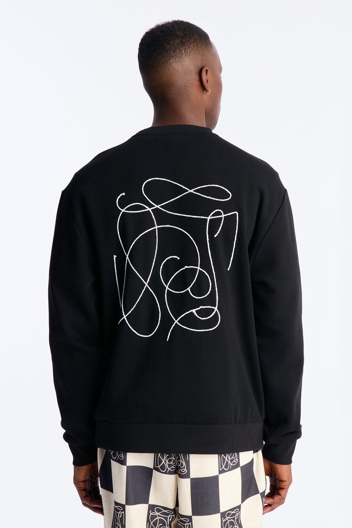 Checkered Crewneck Sweatshirt - Black