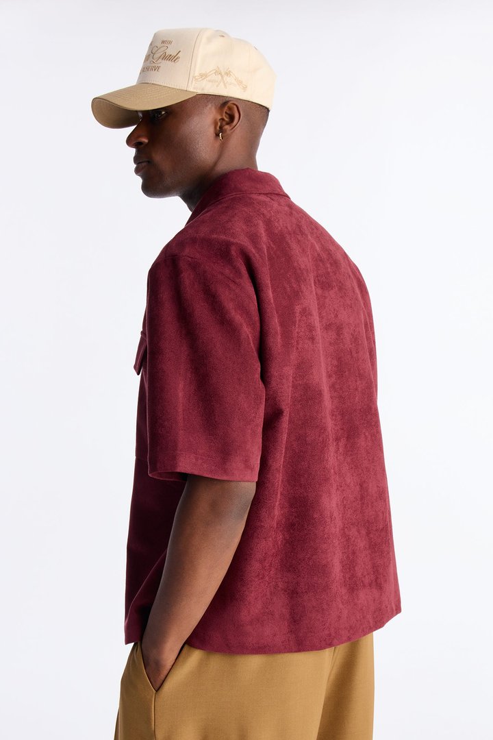 Relaxed Brushed Double Pocket Button Up Shirt - Burgundy