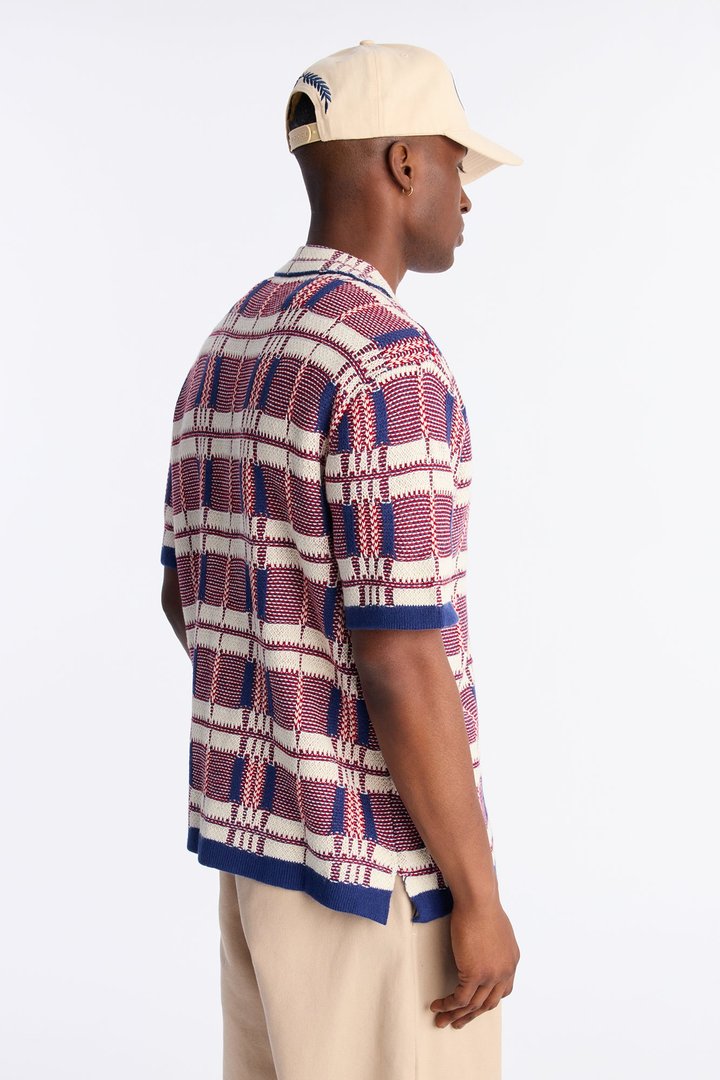 Crosshatch Closed Collar Button Up Shirt - Red