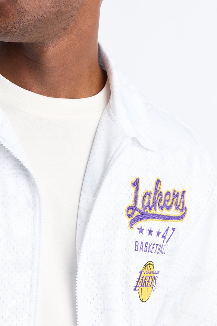 Lakers Rim Rocker Zip Up Mesh Top - White