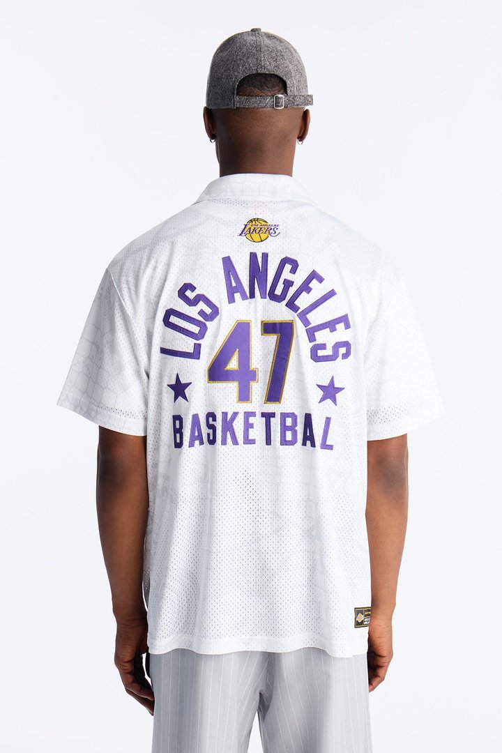Lakers Rim Rocker Zip Up Mesh Top - White