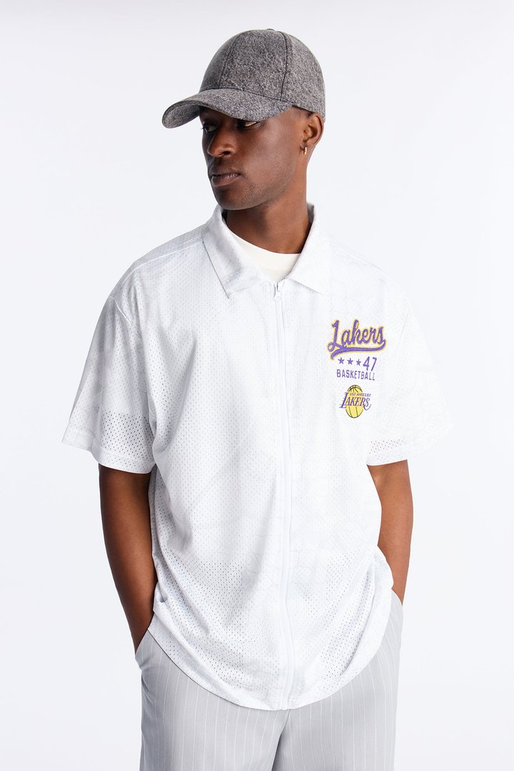 Lakers Rim Rocker Zip Up Mesh Top - White