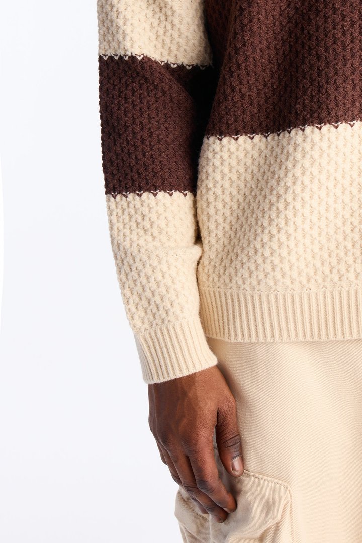 Chunky Striped Polo Sweater - Brown