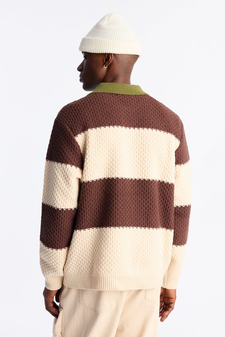 Chunky Striped Polo Sweater - Brown