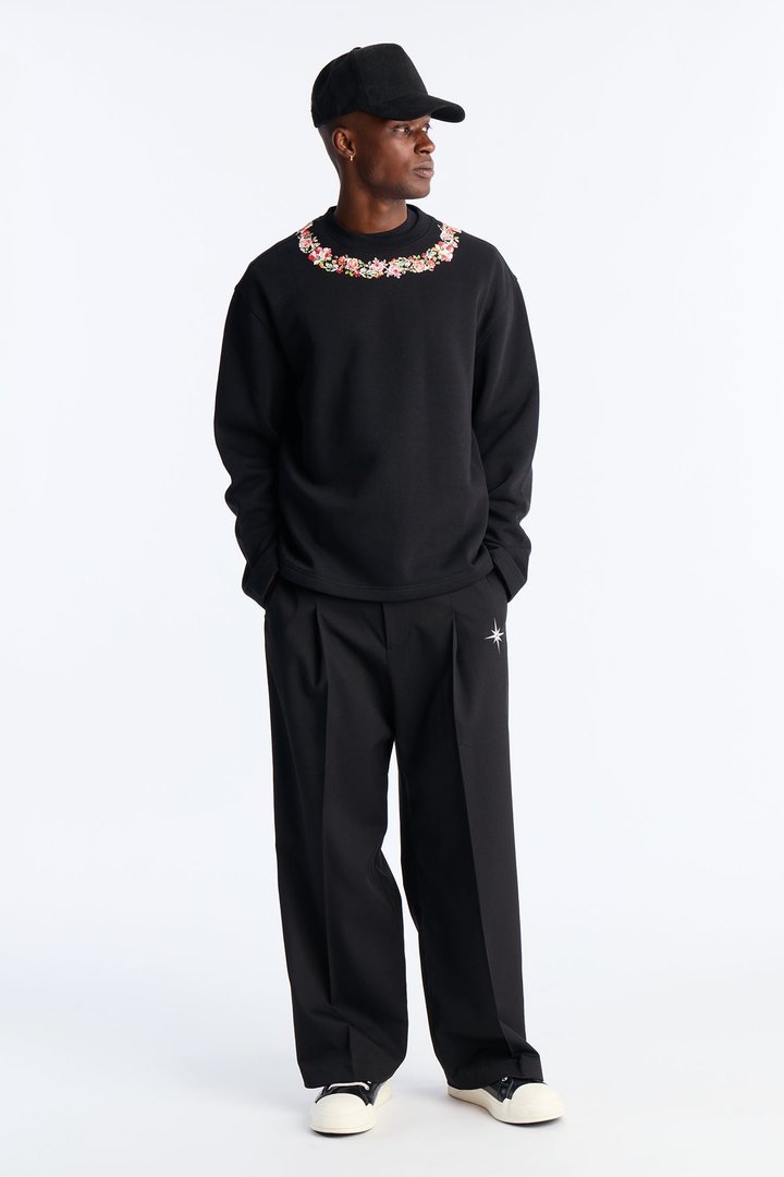 Roses Clean Finished Fleece Crewneck Sweatshirt - Black