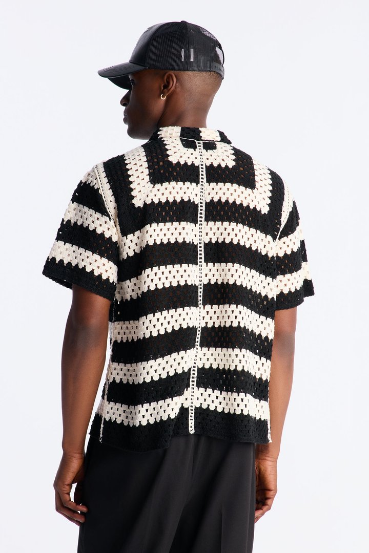 Left Turns Crochet Button Up Shirt - Black