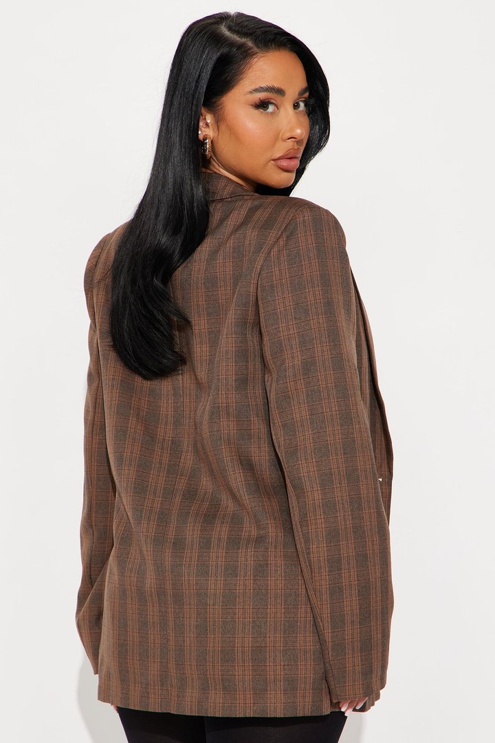 Check The Fax Blazer Romper Set - Brown/combo