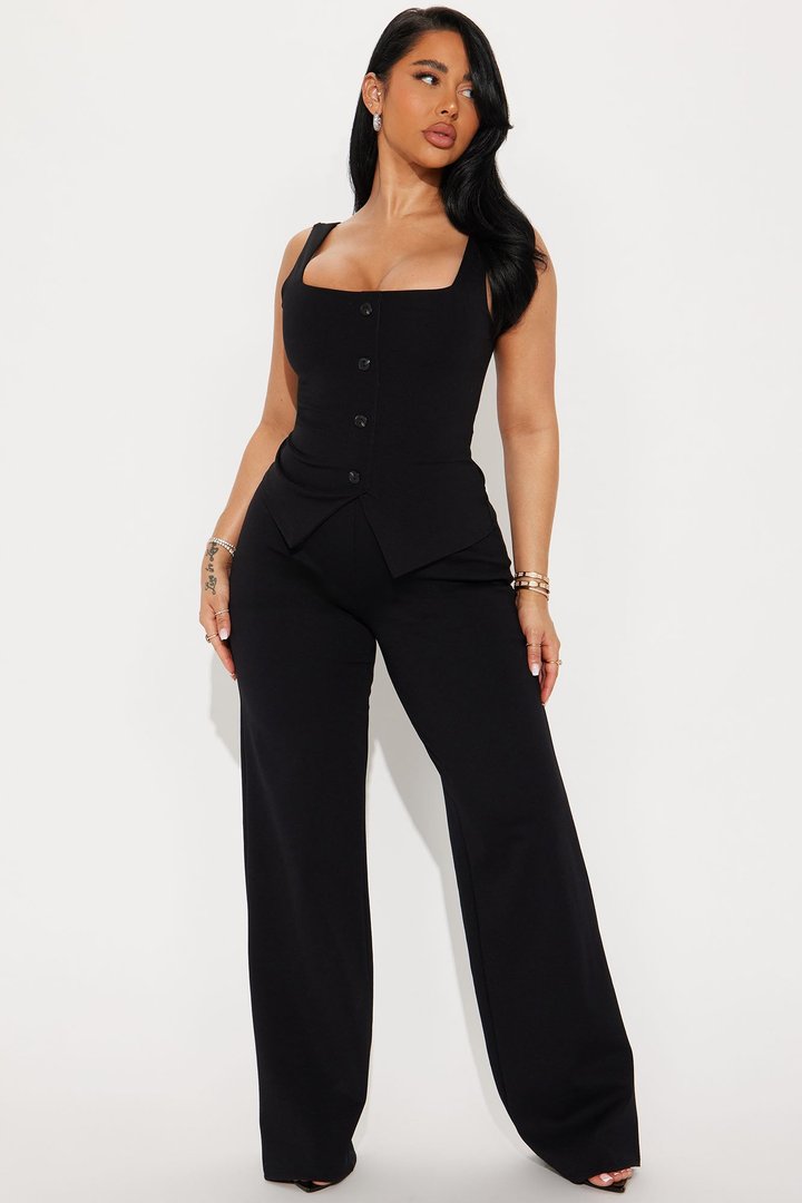 Lexi Square Neck Vest Pant Set - Black