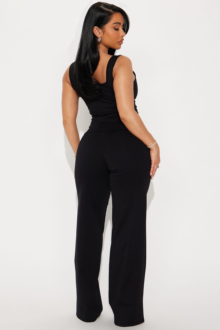 Lexi Square Neck Vest Pant Set - Black