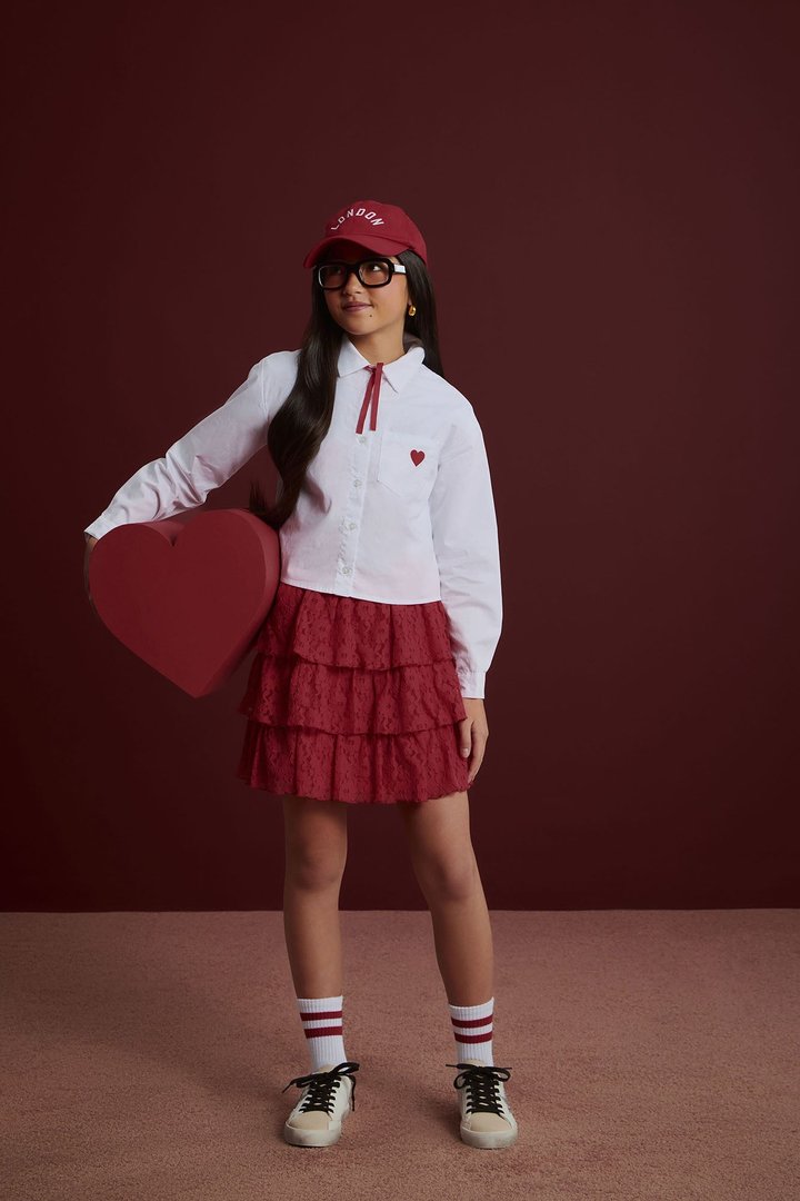 Mini I Heart You Poplin Shirt - White