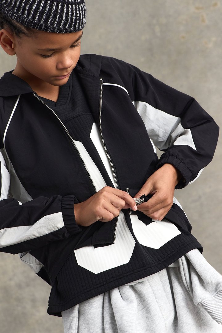 Mini Relaxed Aura Coded Hooded Track Jacket - Black