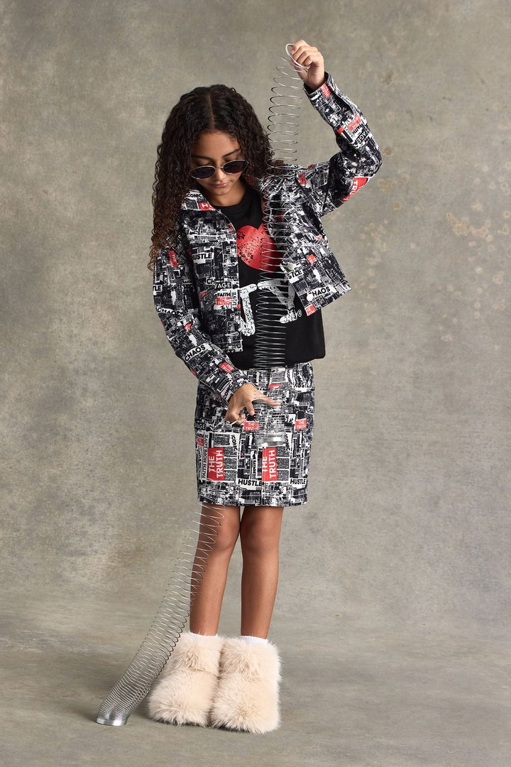 Mini Good News Printed Denim Skirt - Off White/combo