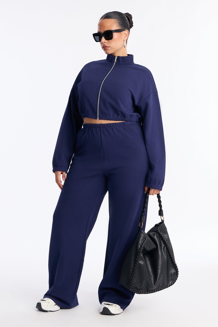Audrina Funnel Neck Cropped Bomber Pant Set - Navy