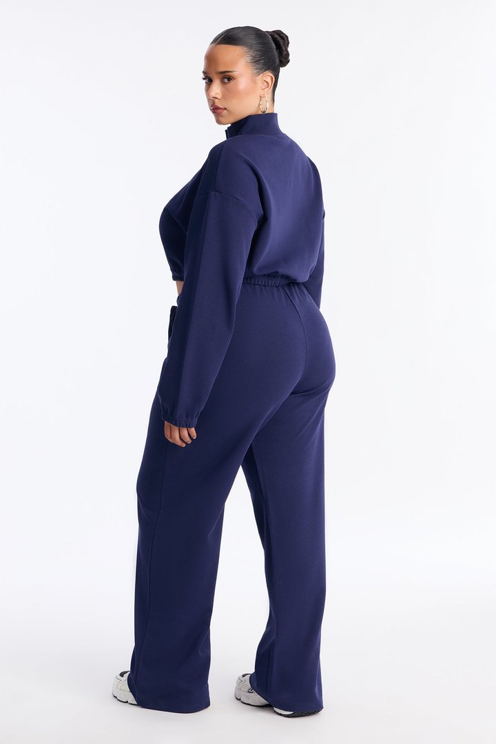 Audrina Funnel Neck Cropped Bomber Pant Set - Navy