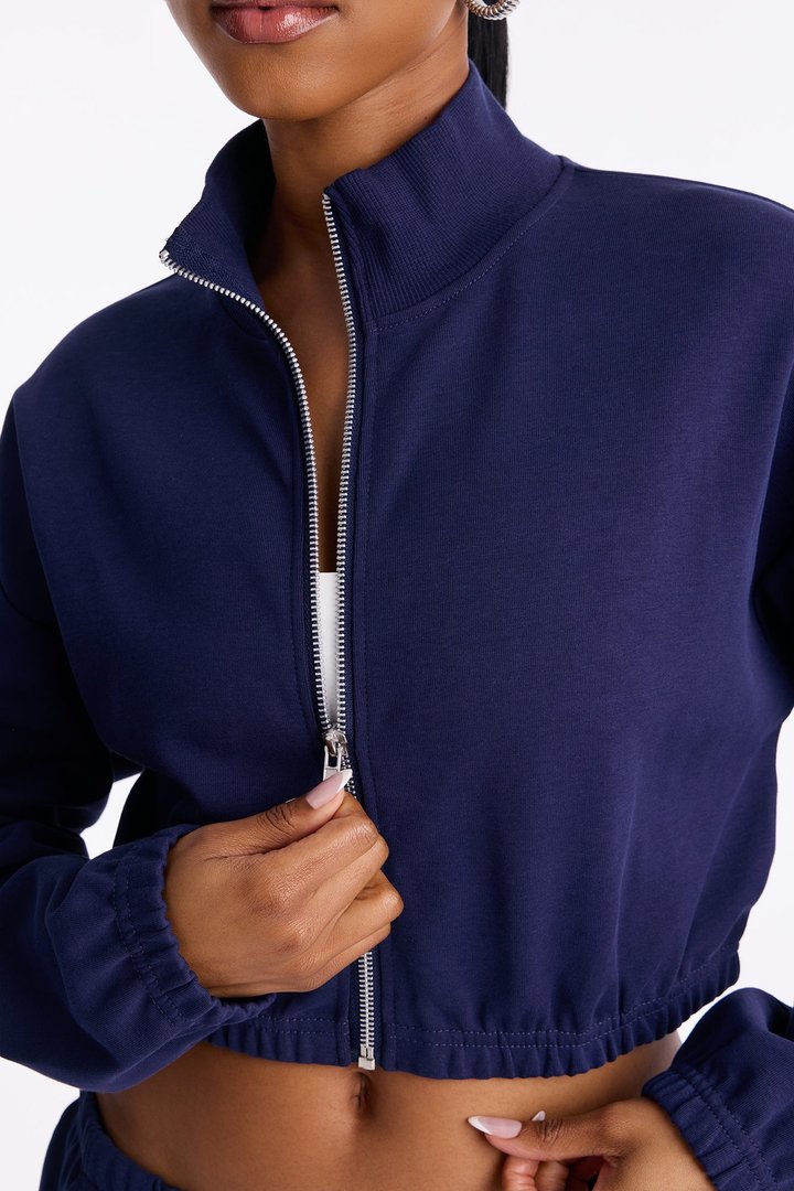 Audrina Funnel Neck Cropped Bomber Pant Set - Navy