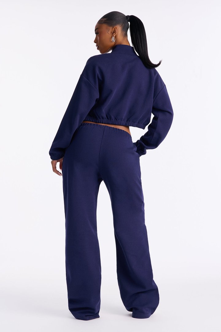 Audrina Funnel Neck Cropped Bomber Pant Set - Navy