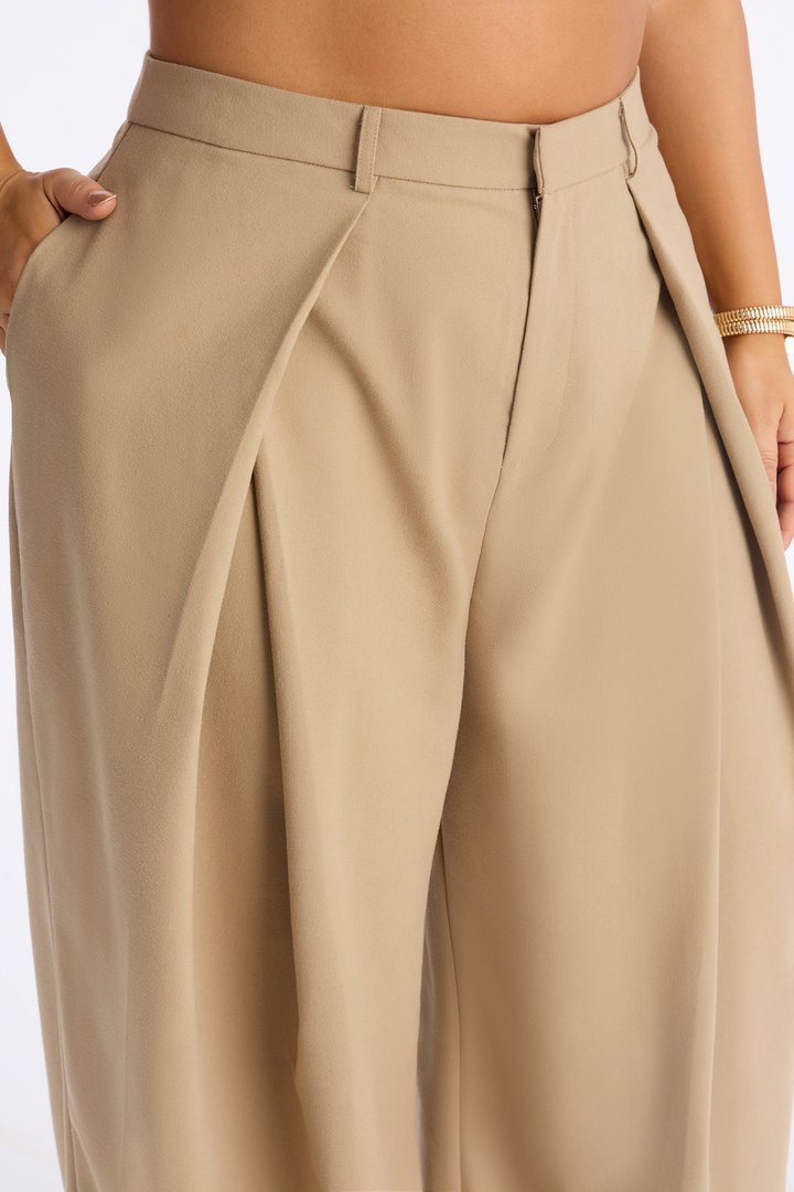 Executive Realness Pleated Wide Leg Trouser 33″ - Taupe
