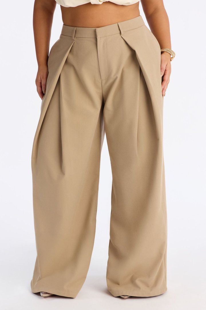 Executive Realness Pleated Wide Leg Trouser 33″ - Taupe