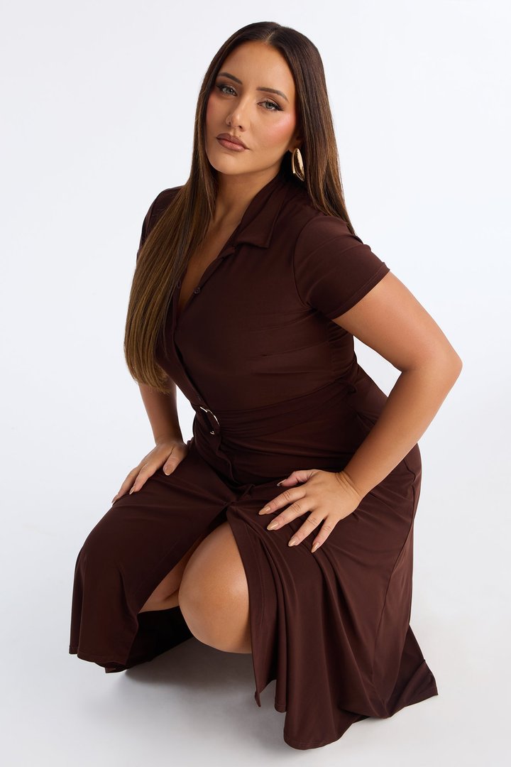 Elise Button Up Midi Dress - Chocolate