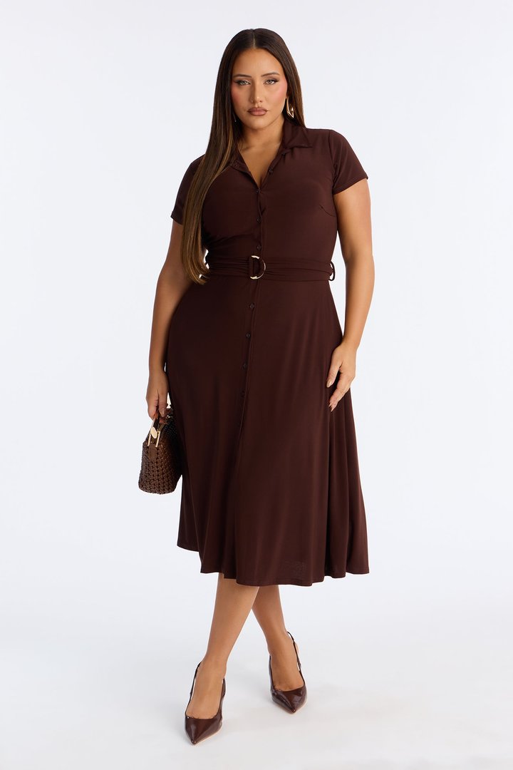 Elise Button Up Midi Dress - Chocolate