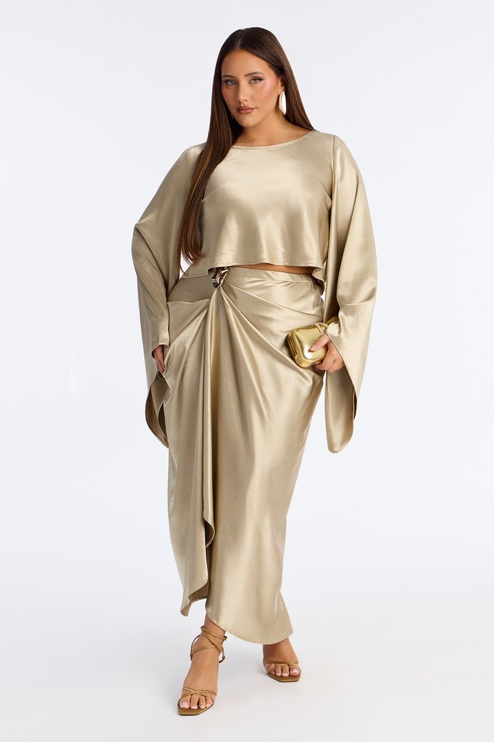 Macey Satin Midi Skirt Set - Champagne