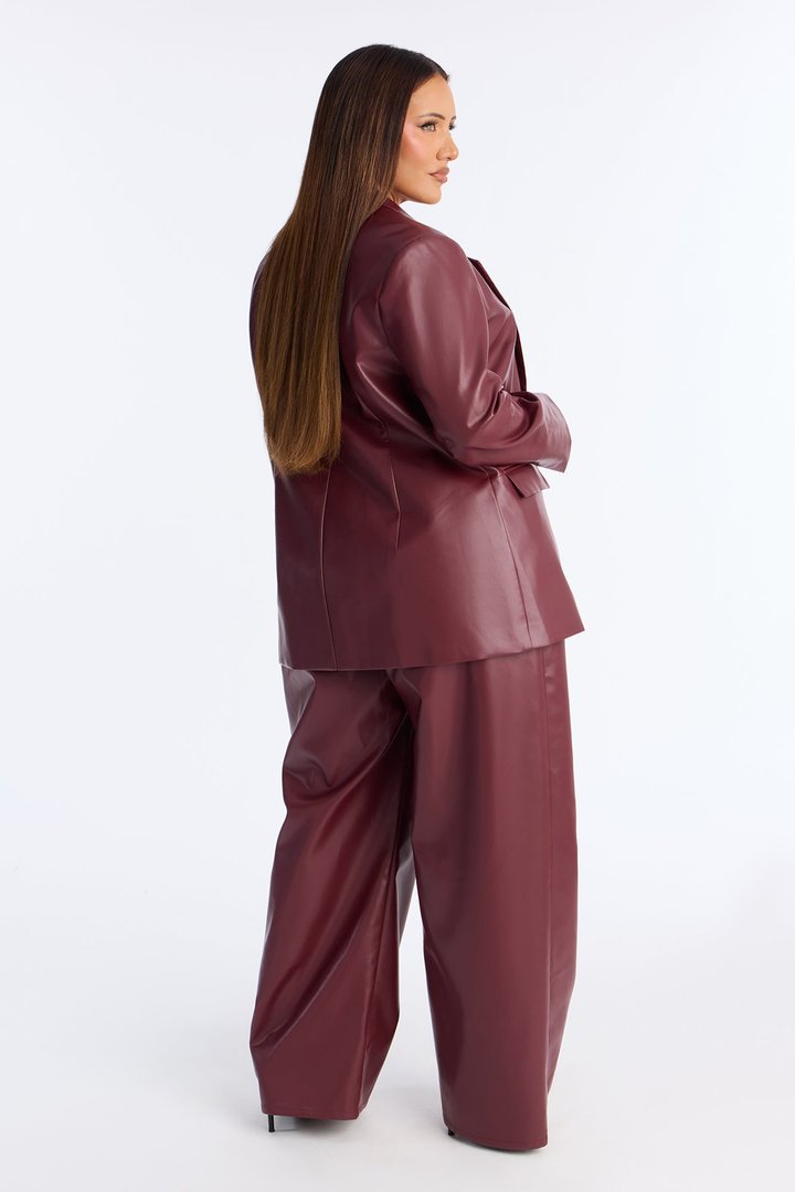 Alessandra Faux Leather 2Piece Blazer Jumpsuit - Burgundy