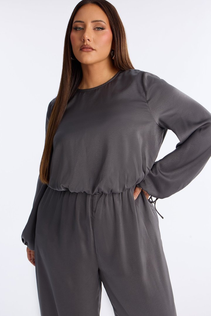 Shayla Satin Jogger Jumpsuit - Charcoal