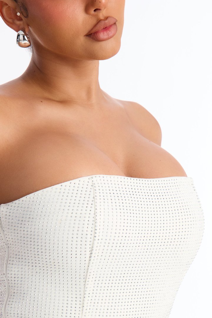 Oriana Rhinestone Mini Dress - Ivory