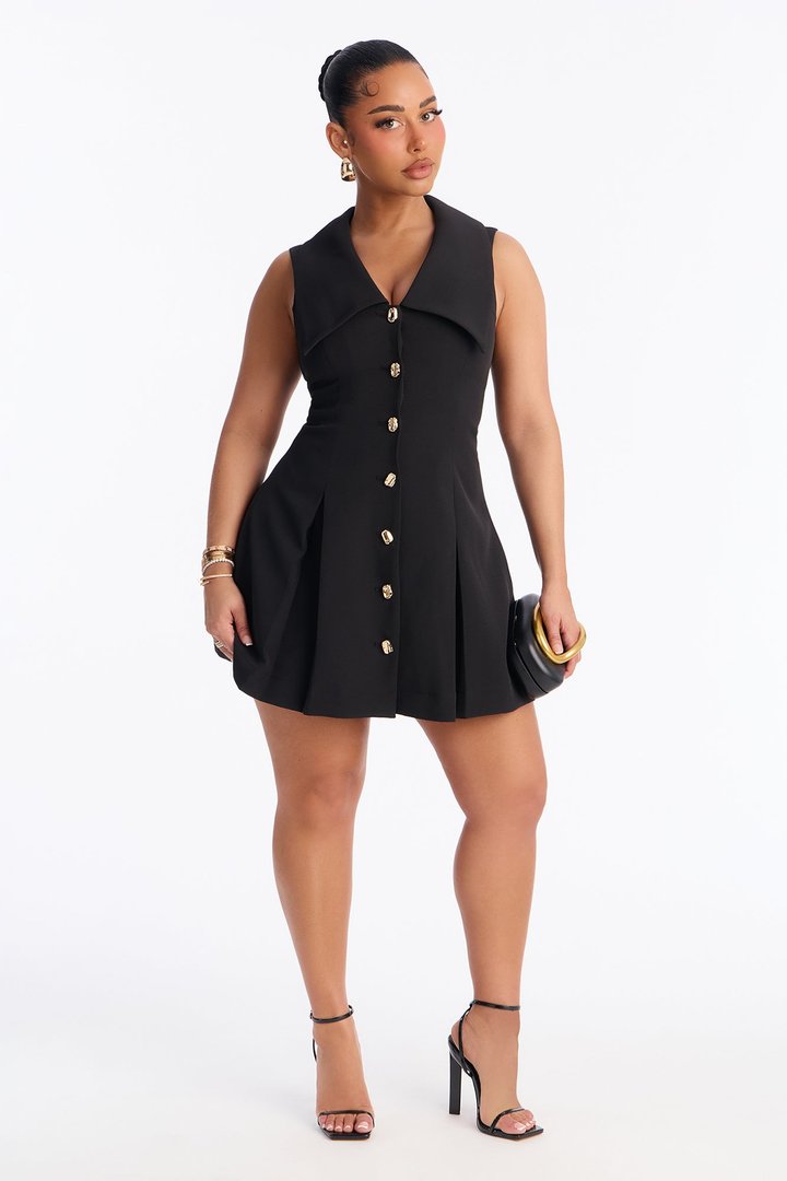 Mira Button Up Mini Dress - Black
