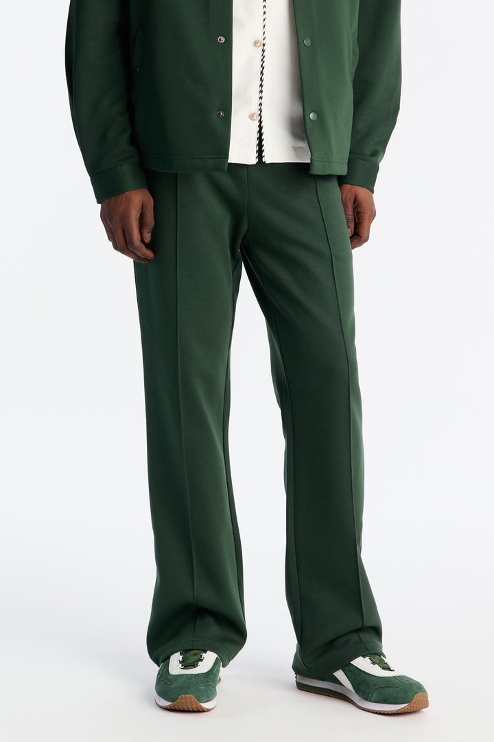 Structured Fleece Pintuck Slim Flare Sweatpants - Green
