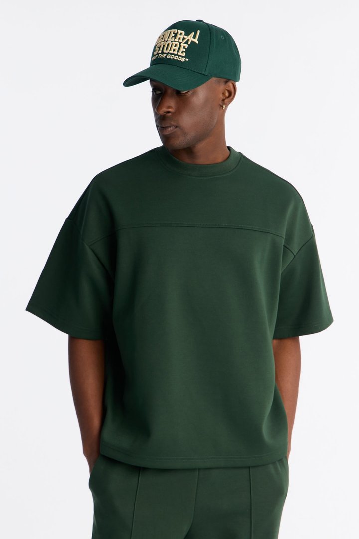 Structured Fleece Paneled Tee - Green
