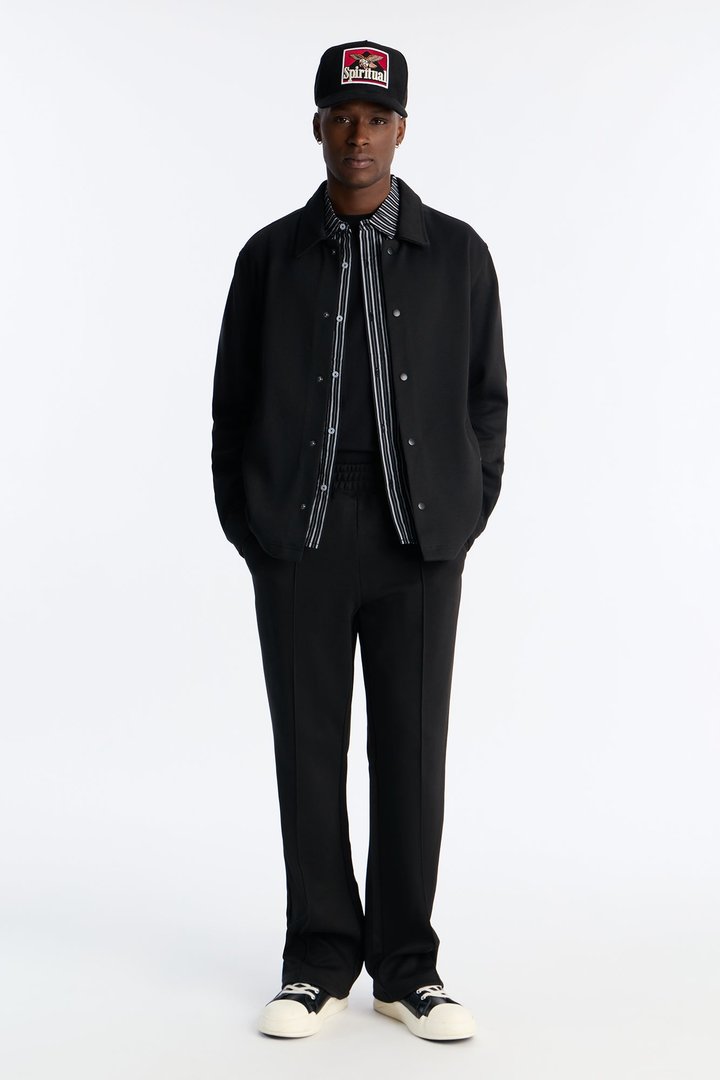 Structured Fleece Pintuck Slim Flare Sweatpants - Black