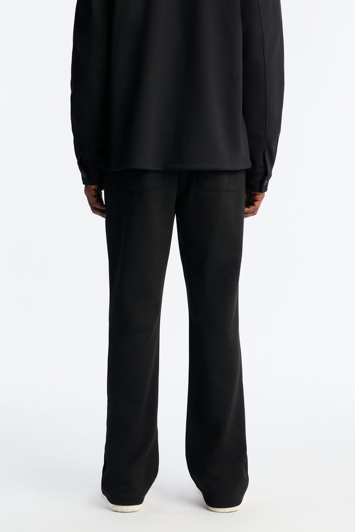 Structured Fleece Pintuck Slim Flare Sweatpants - Black