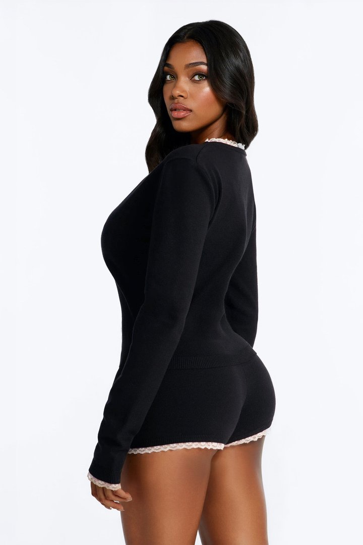Lola Laced Sweater Short Set - Black