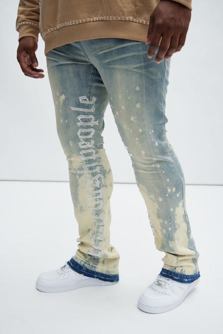 See It Through Bleached Stacked Skinny Flare Jeans - Light Wash