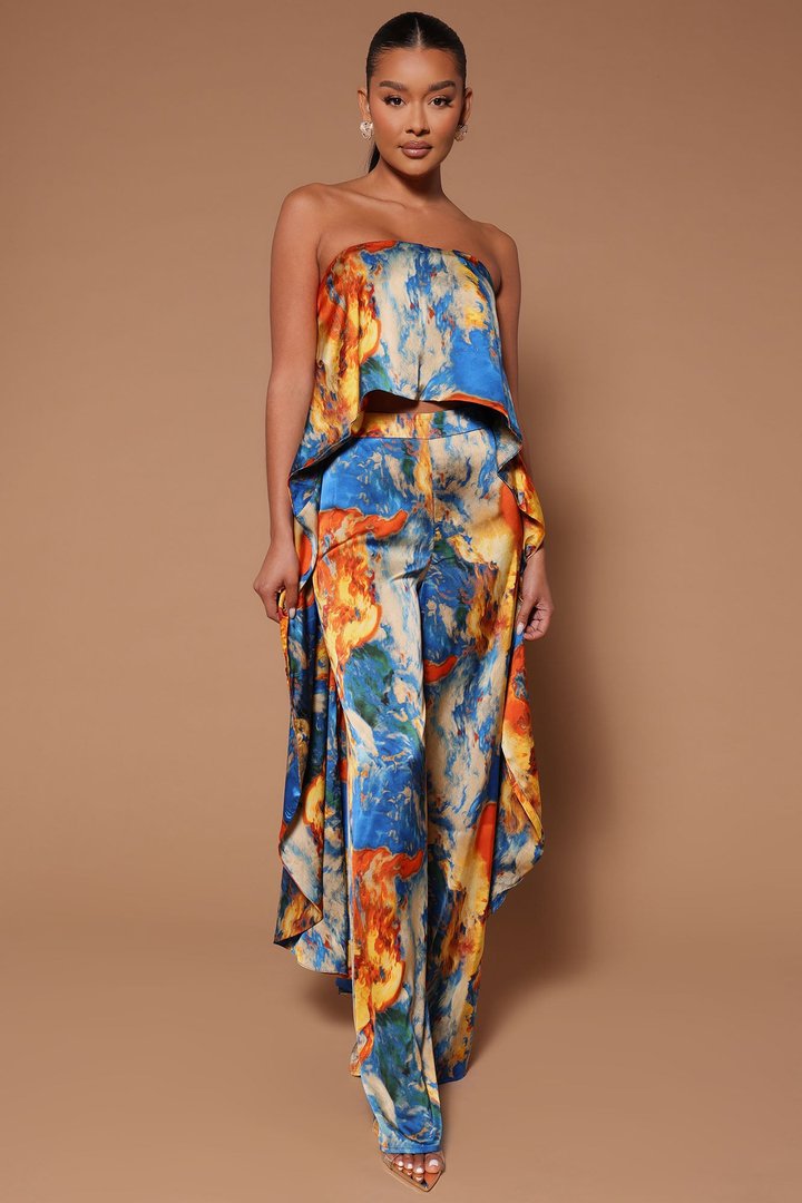 Eva High Low Satin Top - Royal/combo