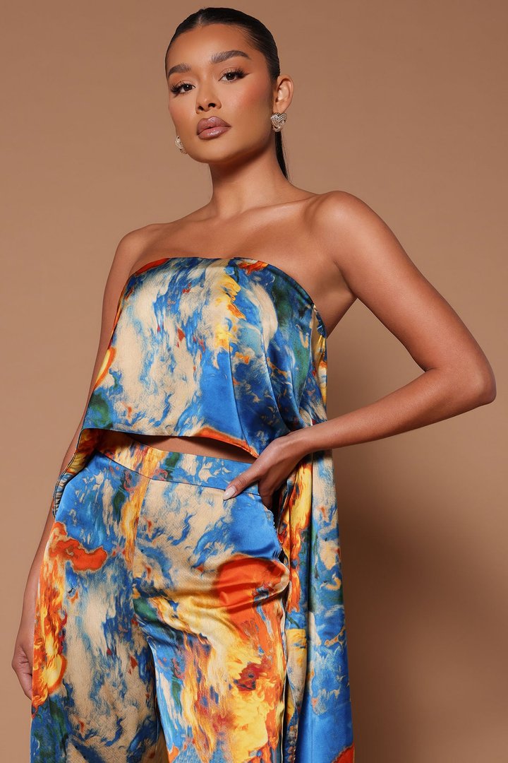 Eva High Low Satin Top - Royal/combo
