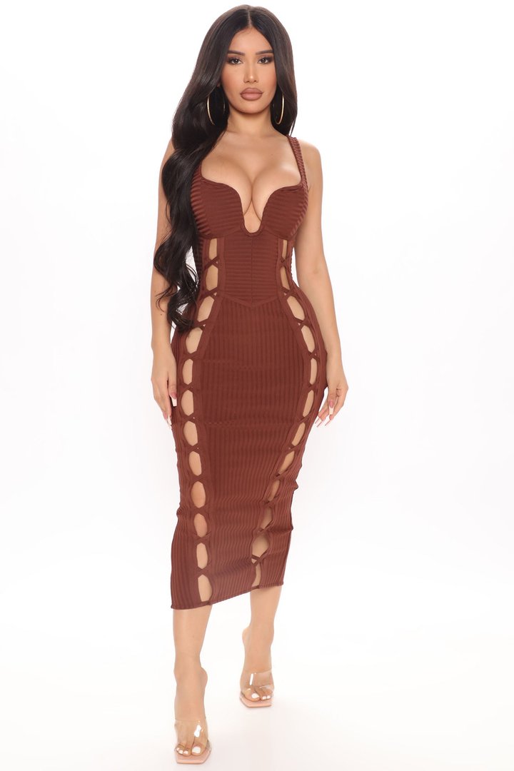 No Cuts Given Bandage Midi Dress - Brown