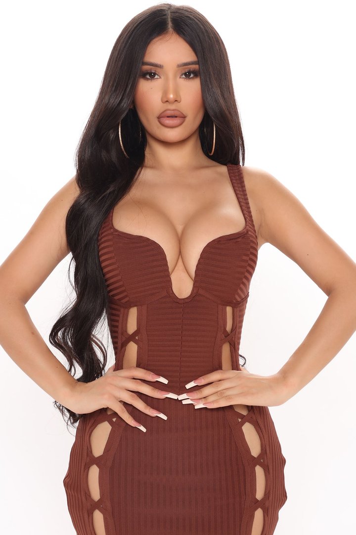 No Cuts Given Bandage Midi Dress - Brown