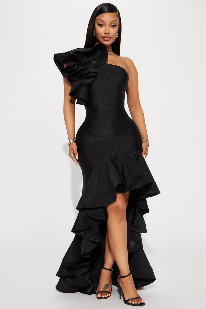 Rebecca Ruffle Gown - Black