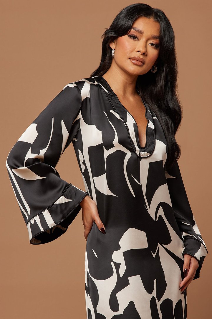 Seoul Satin Kaftan Maxi Dress - Black/combo